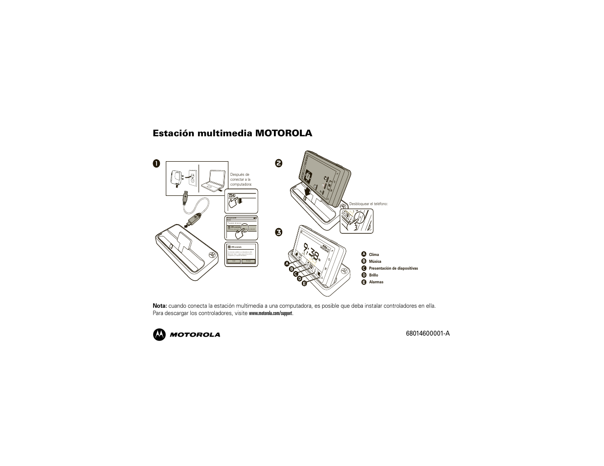 Estación multimedia motorola, Llamar c o ntac to s m ensajería br o w ser, En curso | Motorola 68014600001-A User Manual | Page 13 / 40
