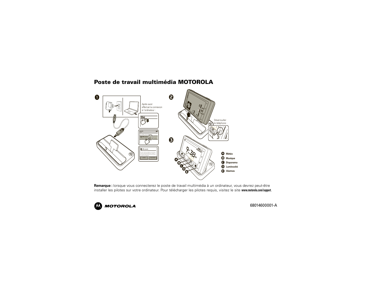 Poste de travail multimédia motorola, Composeur c o ntac ts m essages na vigat eur, Continu | Motorola 68014600001-A User Manual | Page 27 / 40