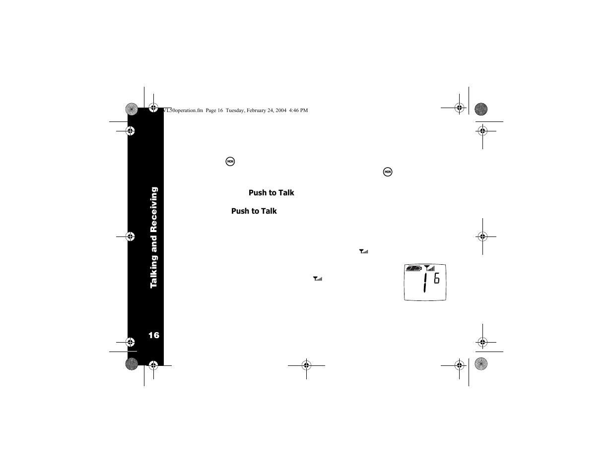 Talking and receiving, Basic radio operation, Signal strength and channel busy indicators | Motorola VL50 User Manual | Page 17 / 53