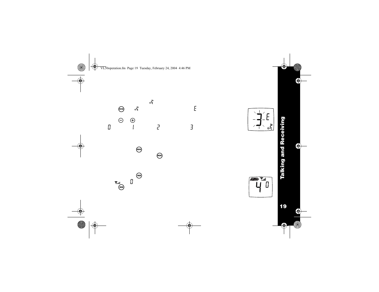 Settingthe vox sensitivity, Locking the keypad, Monitoring a channel | Motorola VL50 User Manual | Page 20 / 53