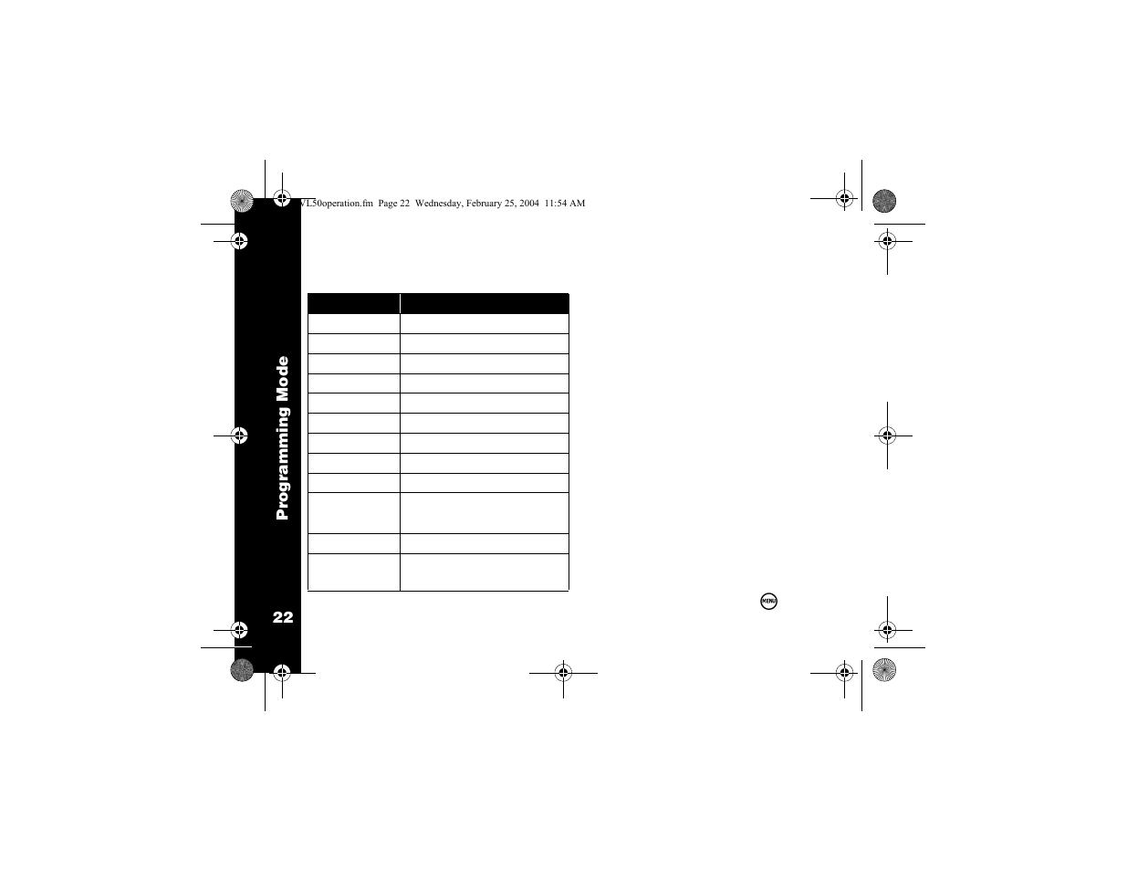 Factory default settings | Motorola VL50 User Manual | Page 23 / 53