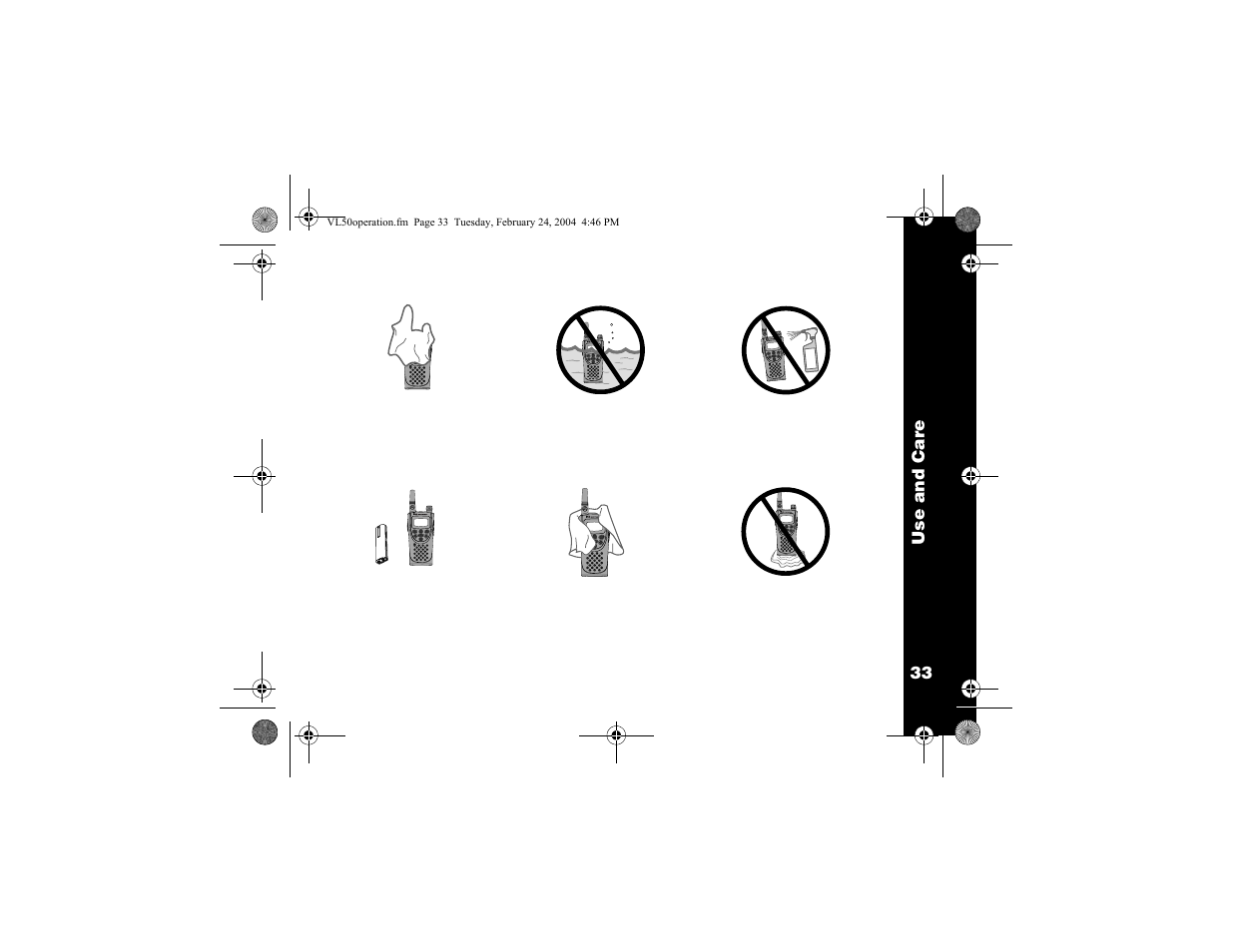 Use and care | Motorola VL50 User Manual | Page 34 / 53