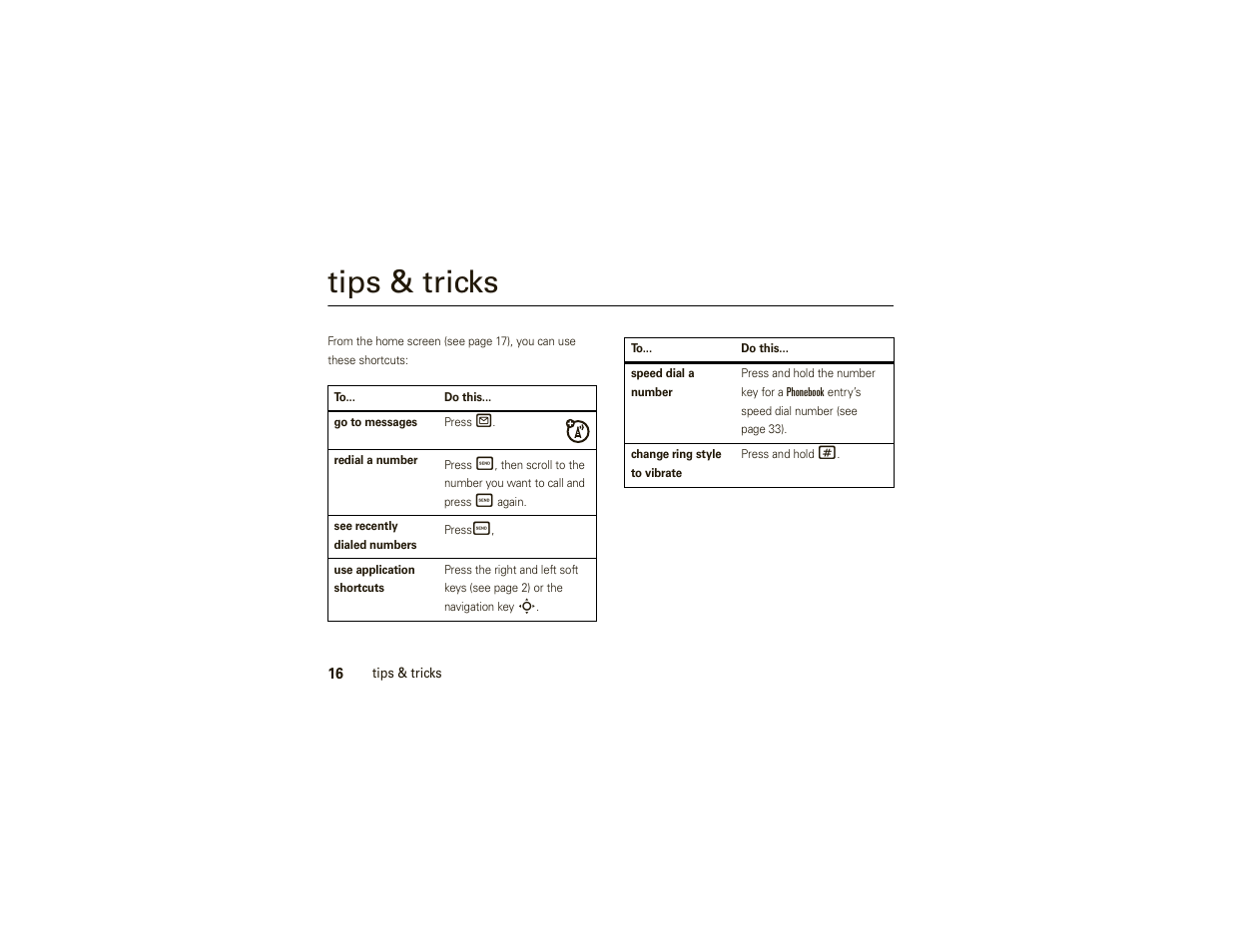 Tips & tricks | Motorola W377G User Manual | Page 18 / 88