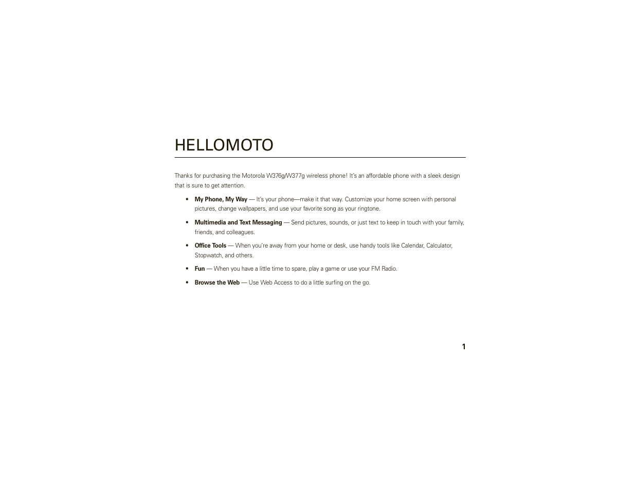 Hellomoto | Motorola W377G User Manual | Page 3 / 88