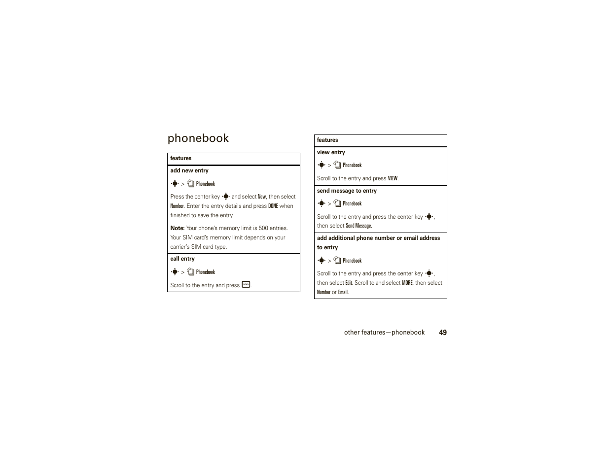 Phonebook | Motorola W377G User Manual | Page 51 / 88