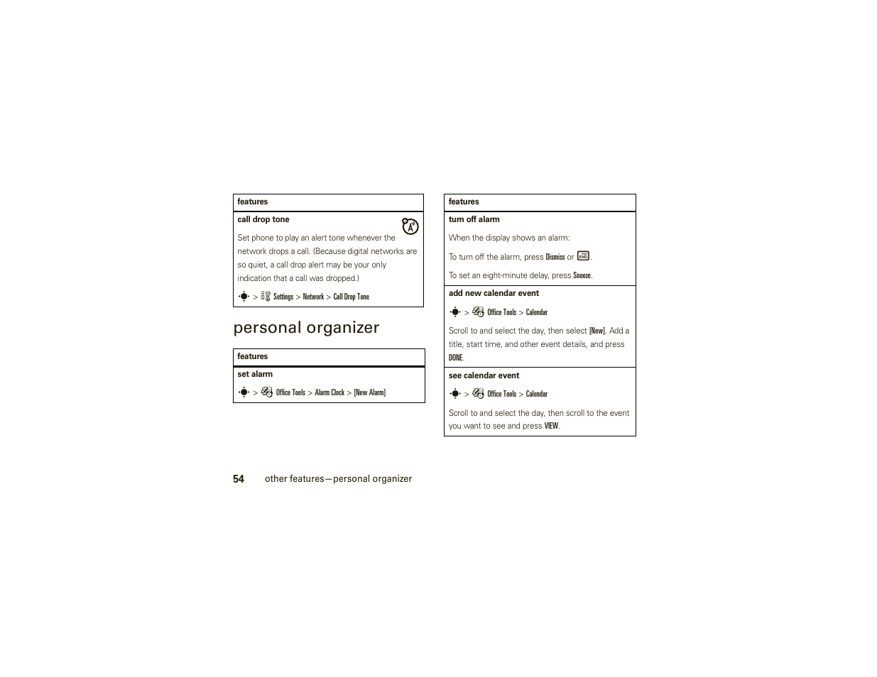 Personal organizer | Motorola W377G User Manual | Page 56 / 88