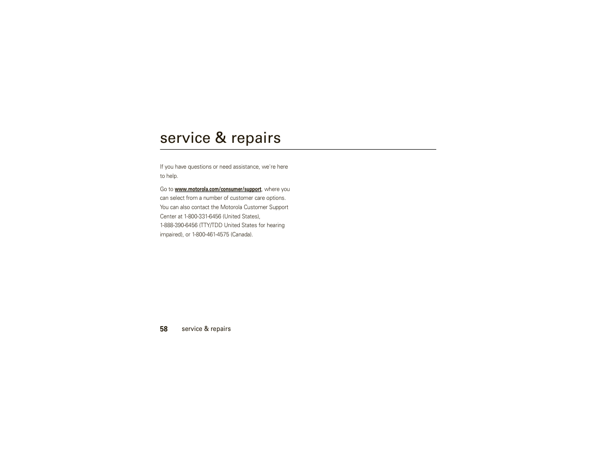 Service & repairs | Motorola W377G User Manual | Page 60 / 88
