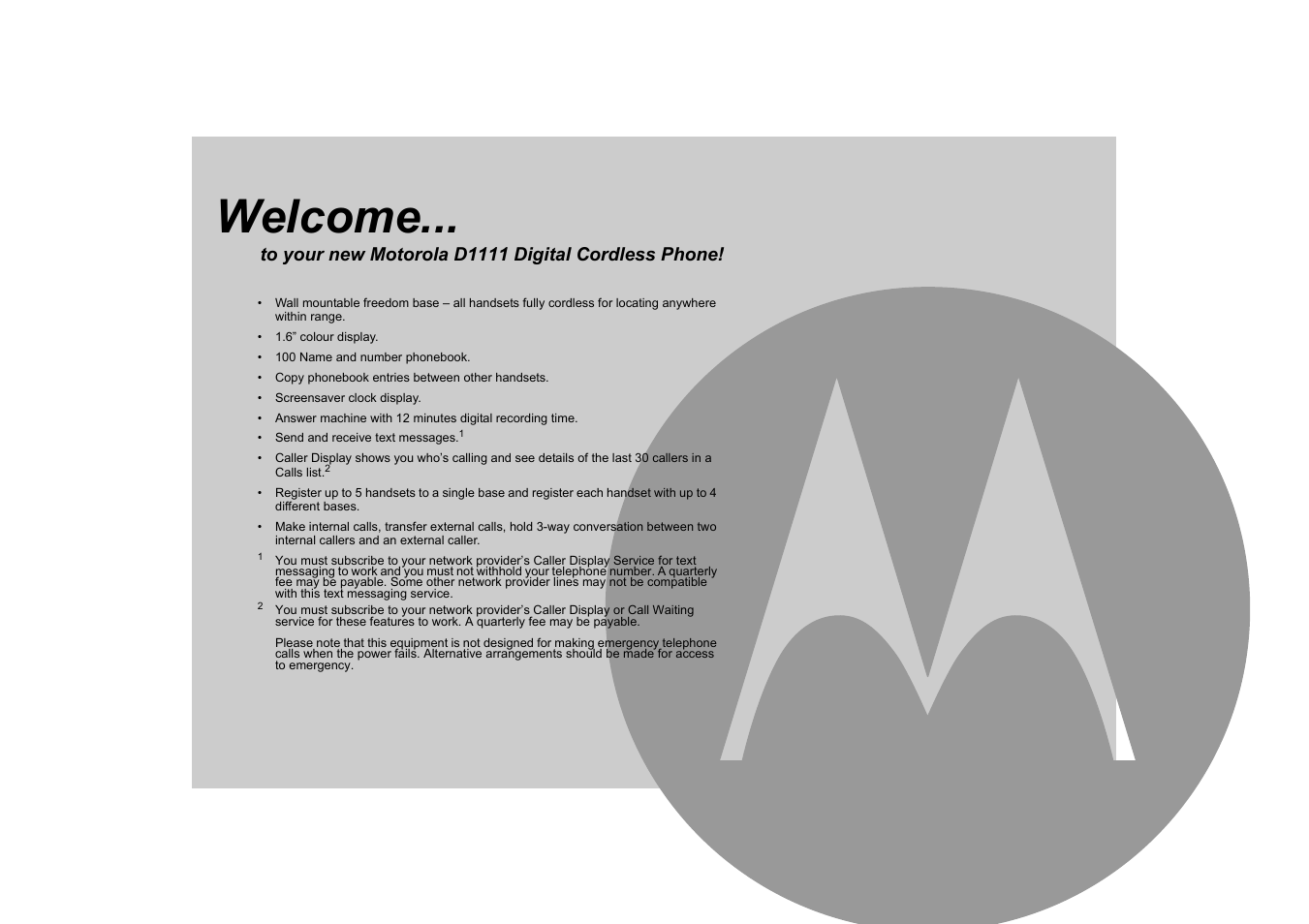 Welcome | Motorola D1110 User Manual | Page 2 / 43