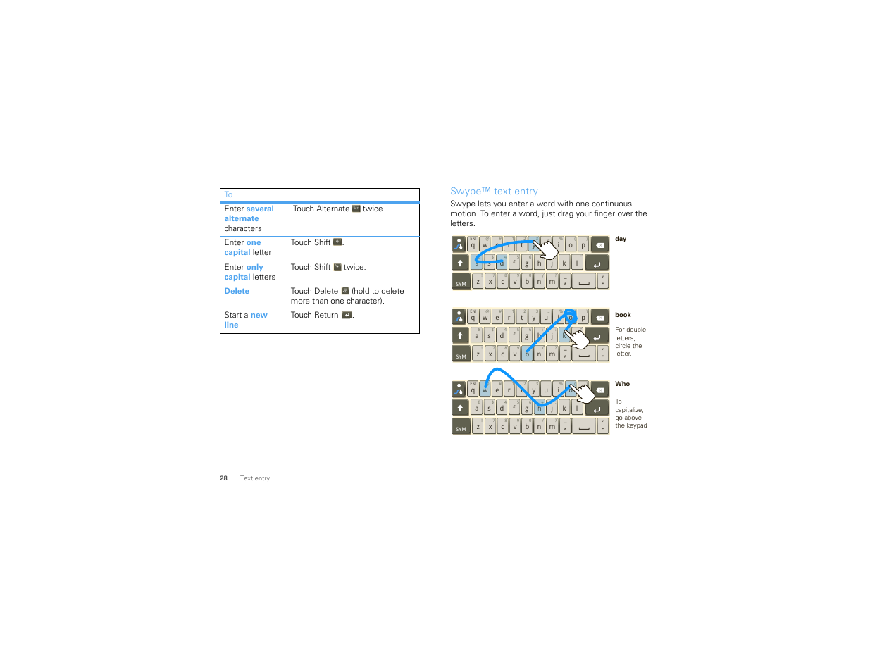 Swype™ text entry | Motorola I1 User Manual | Page 30 / 63