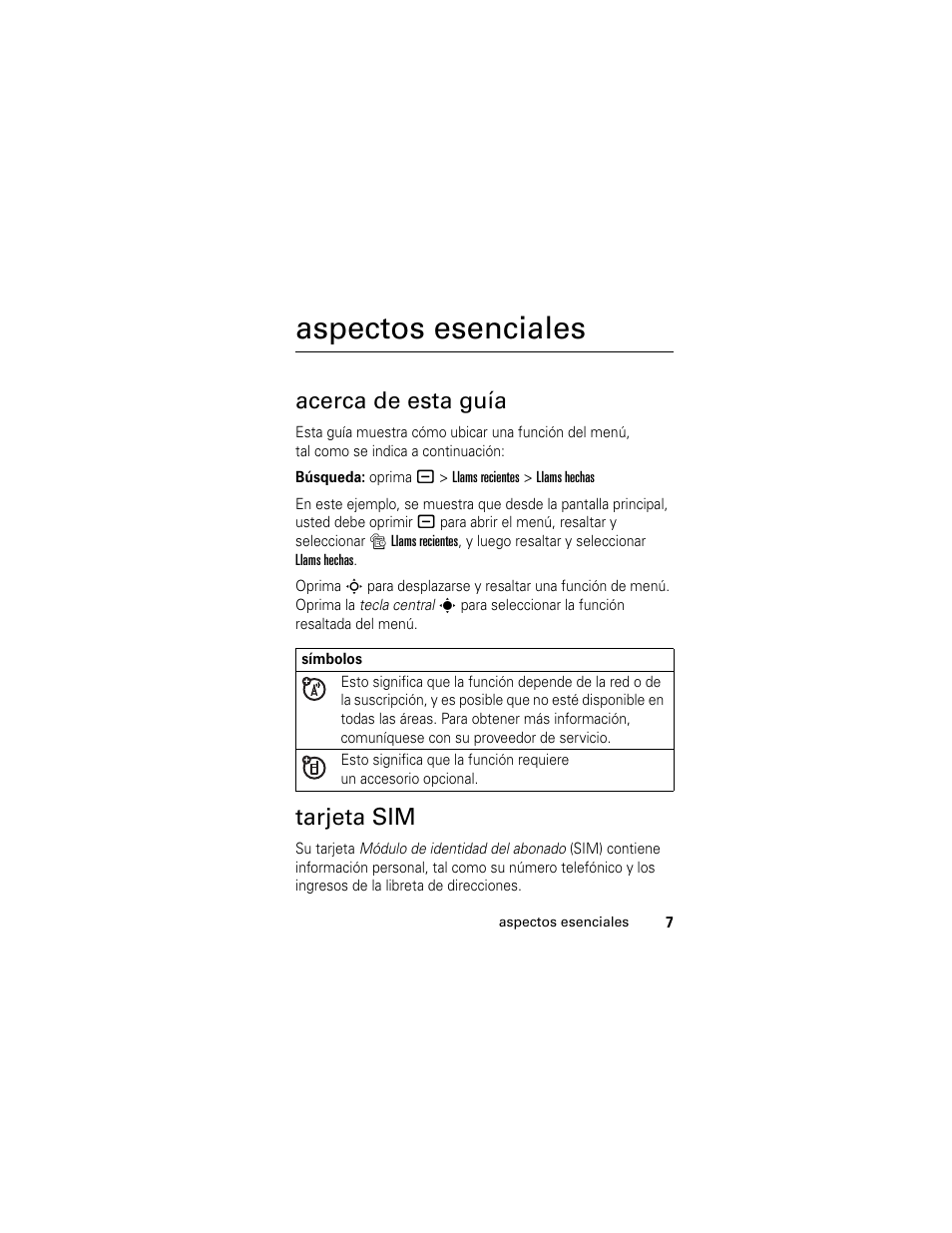 Aspectos esenciales, Acerca de esta guía, Tarjeta sim | Acerca de esta guía tarjeta sim | Motorola Cingular SLVR User Manual | Page 115 / 218