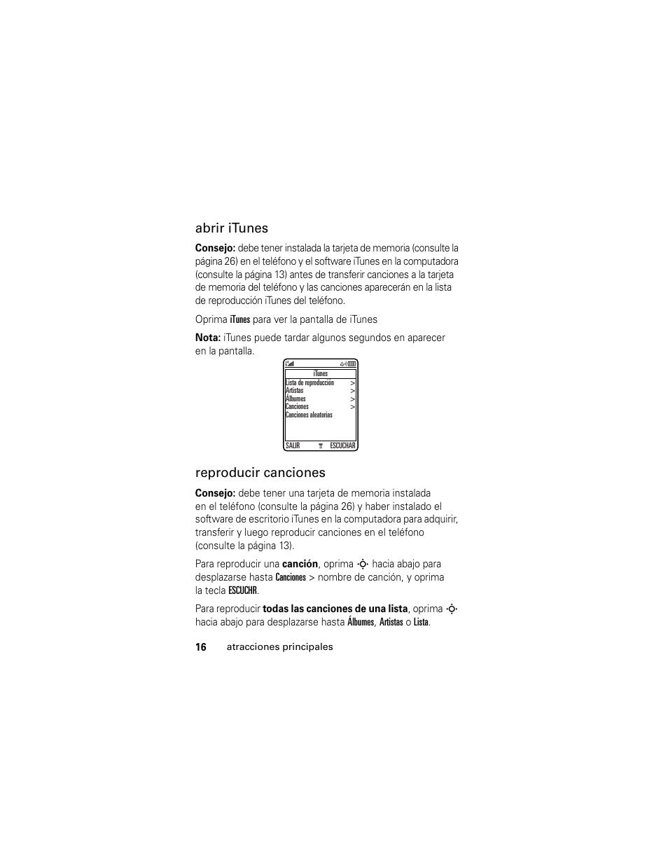 Abrir itunes, Reproducir canciones | Motorola Cingular SLVR User Manual | Page 124 / 218