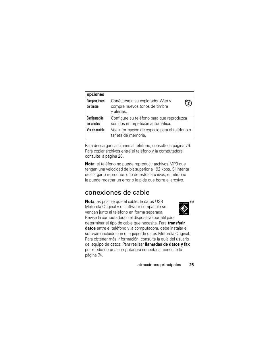 Conexiones de cable | Motorola Cingular SLVR User Manual | Page 133 / 218