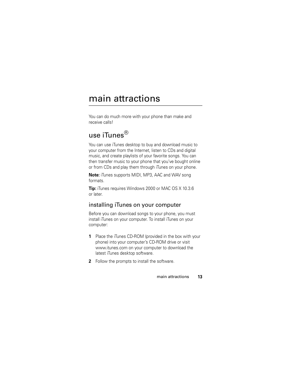Main attractions, Use itunes | Motorola Cingular SLVR User Manual | Page 15 / 218