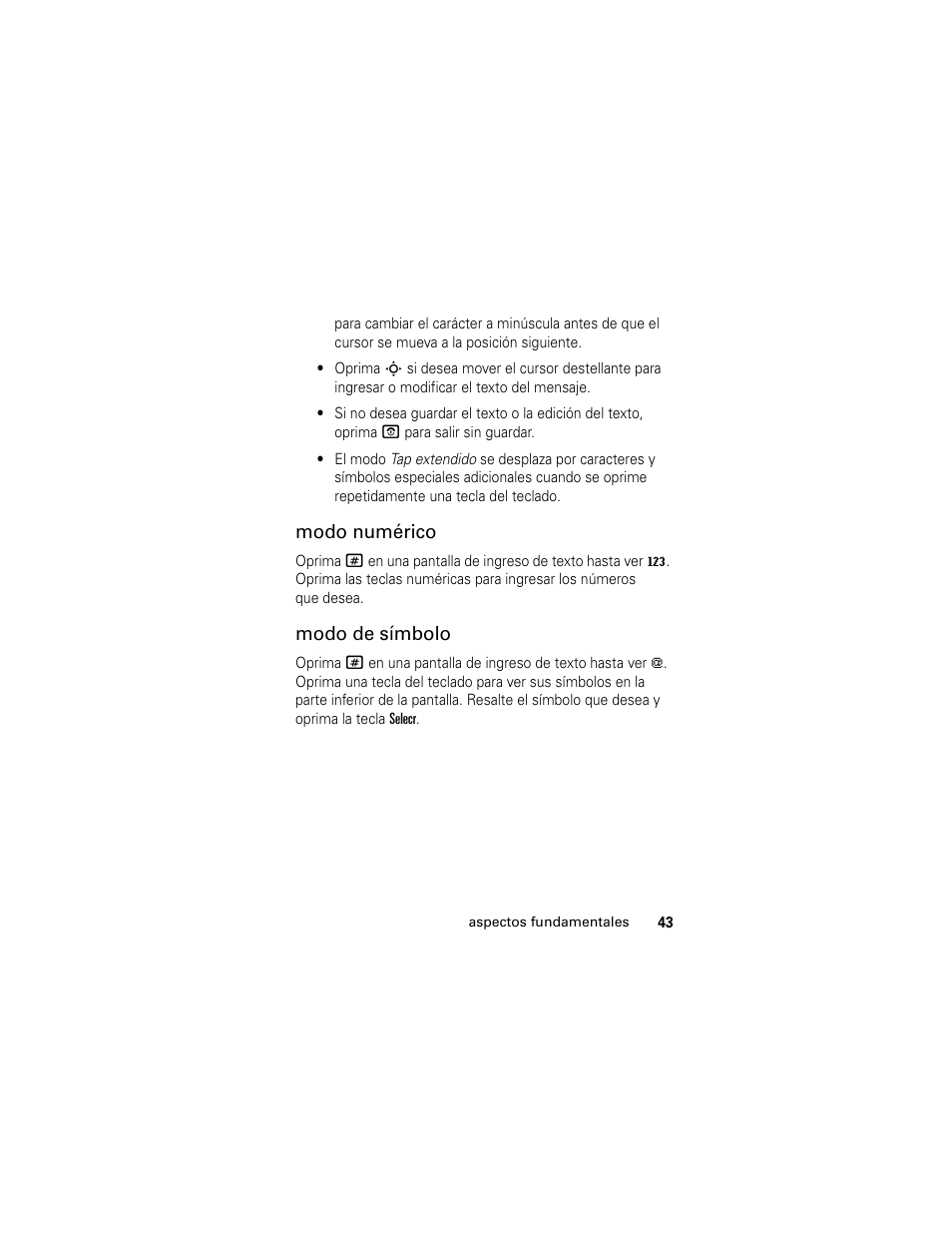 Modo numérico, Modo de símbolo | Motorola Cingular SLVR User Manual | Page 151 / 218