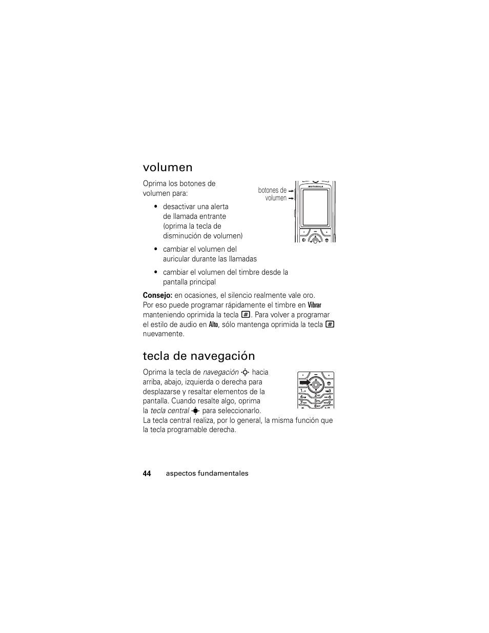 Volumen, Tecla de navegación, Volumen tecla de navegación | Motorola Cingular SLVR User Manual | Page 152 / 218