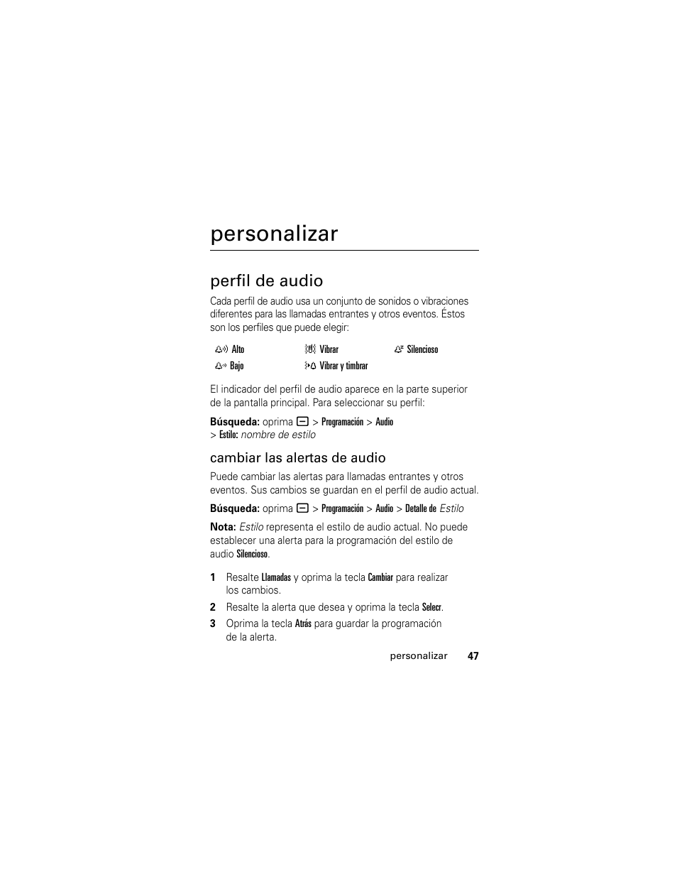Personalizar, Perfil de audio | Motorola Cingular SLVR User Manual | Page 155 / 218