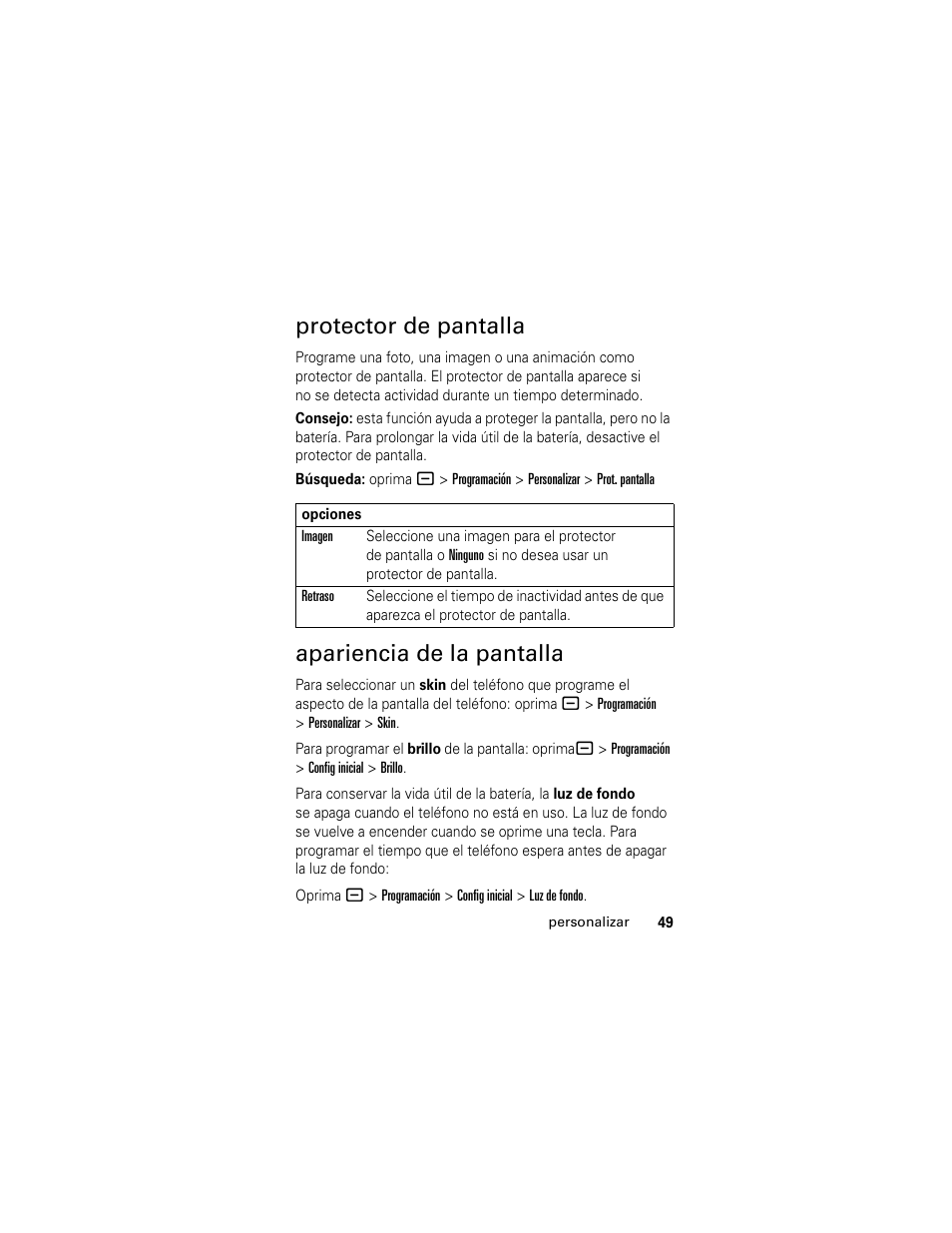 Protector de pantalla, Apariencia de la pantalla, Protector de pantalla apariencia de la pantalla | Motorola Cingular SLVR User Manual | Page 157 / 218