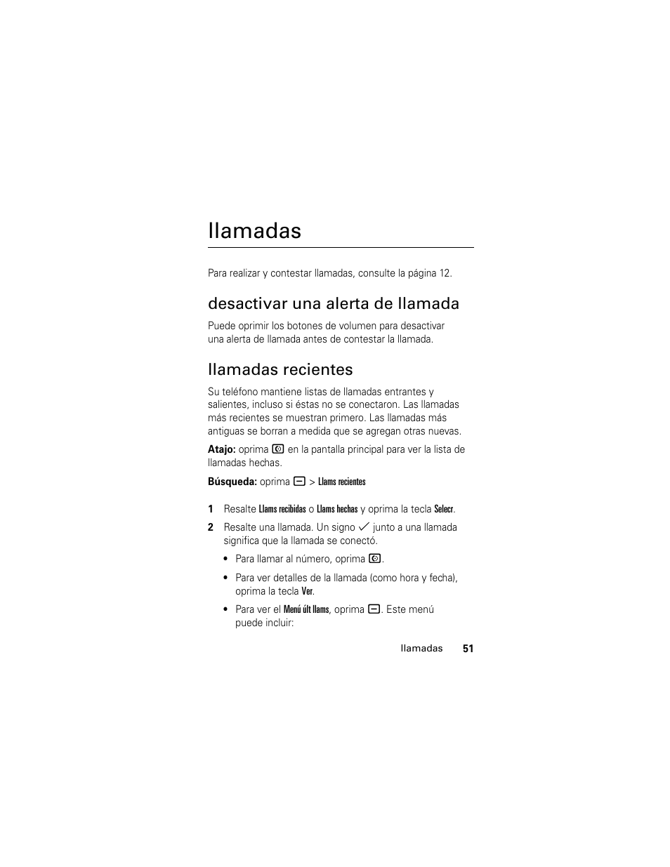 Llamadas, Desactivar una alerta de llamada, Llamadas recientes | Motorola Cingular SLVR User Manual | Page 159 / 218