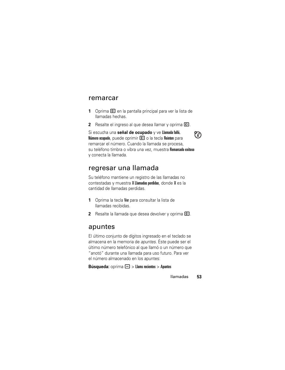 Remarcar, Regresar una llamada, Apuntes | Remarcar regresar una llamada apuntes | Motorola Cingular SLVR User Manual | Page 161 / 218