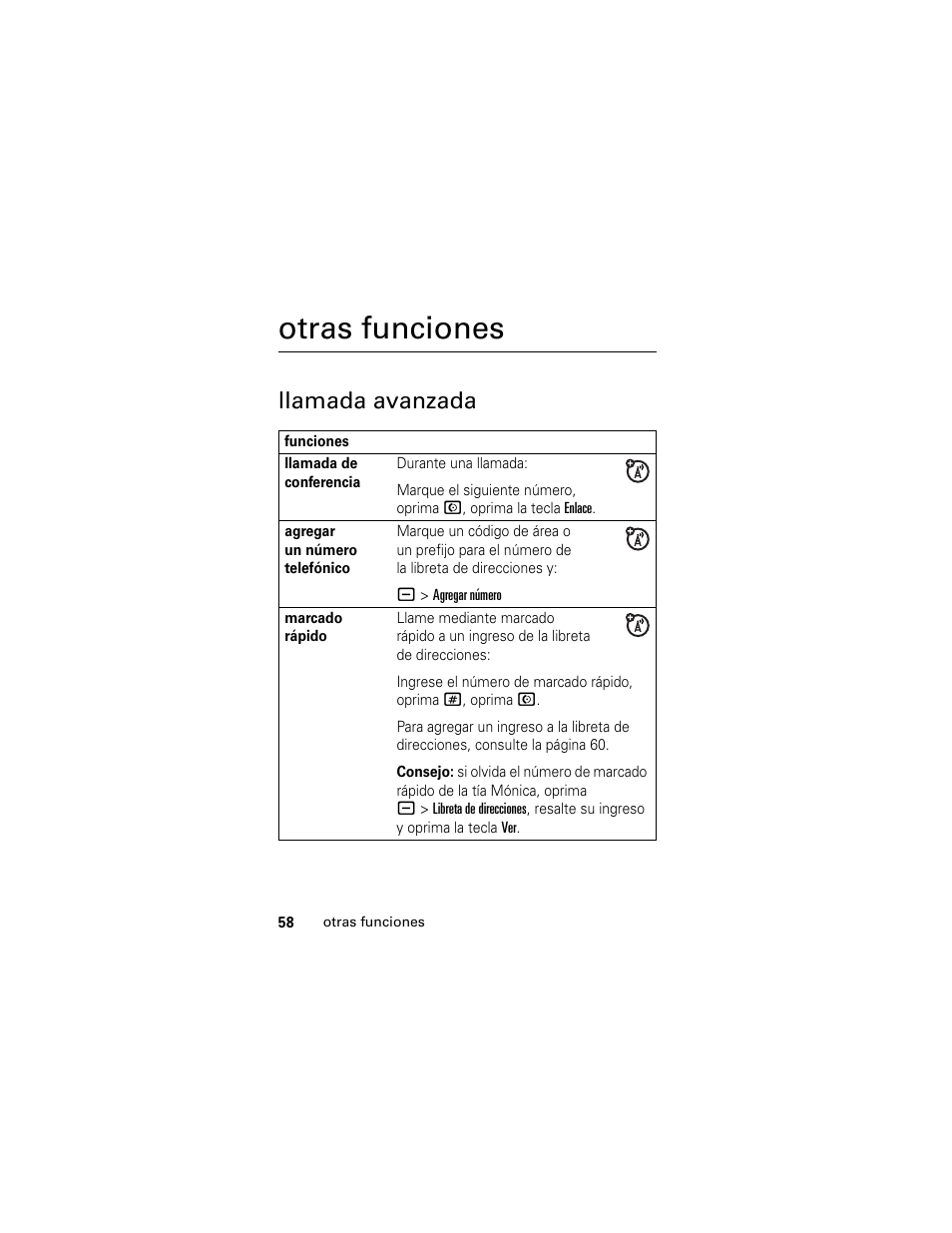 Otras funciones, Llamada avanzada | Motorola Cingular SLVR User Manual | Page 166 / 218