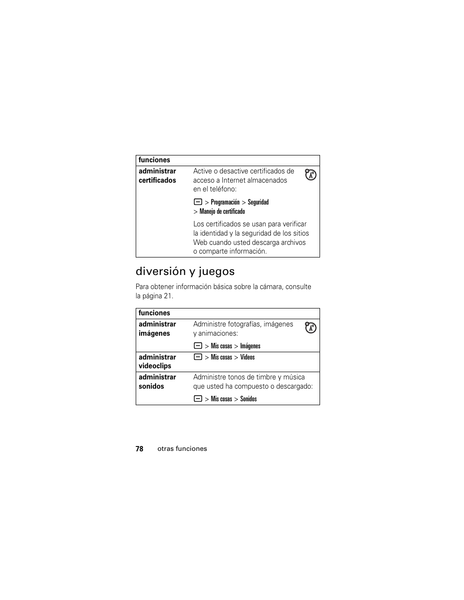 Diversión y juegos | Motorola Cingular SLVR User Manual | Page 186 / 218