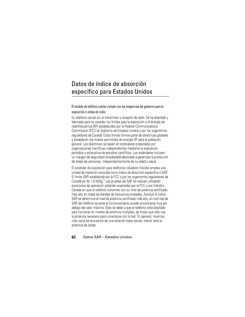Datos sar - estados unidos, Datos sar – estados unidos | Motorola Cingular SLVR User Manual | Page 190 / 218