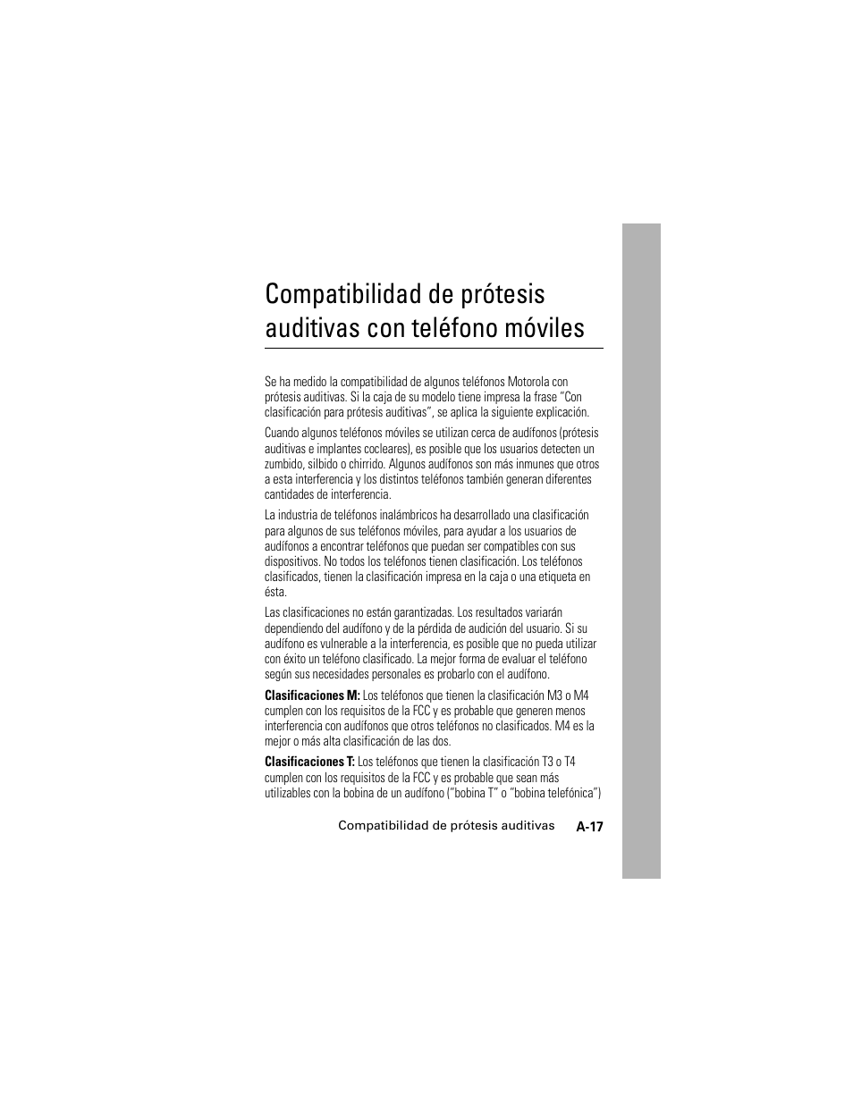 Compatibilidad de prótesis auditivas | Motorola Cingular SLVR User Manual | Page 213 / 218