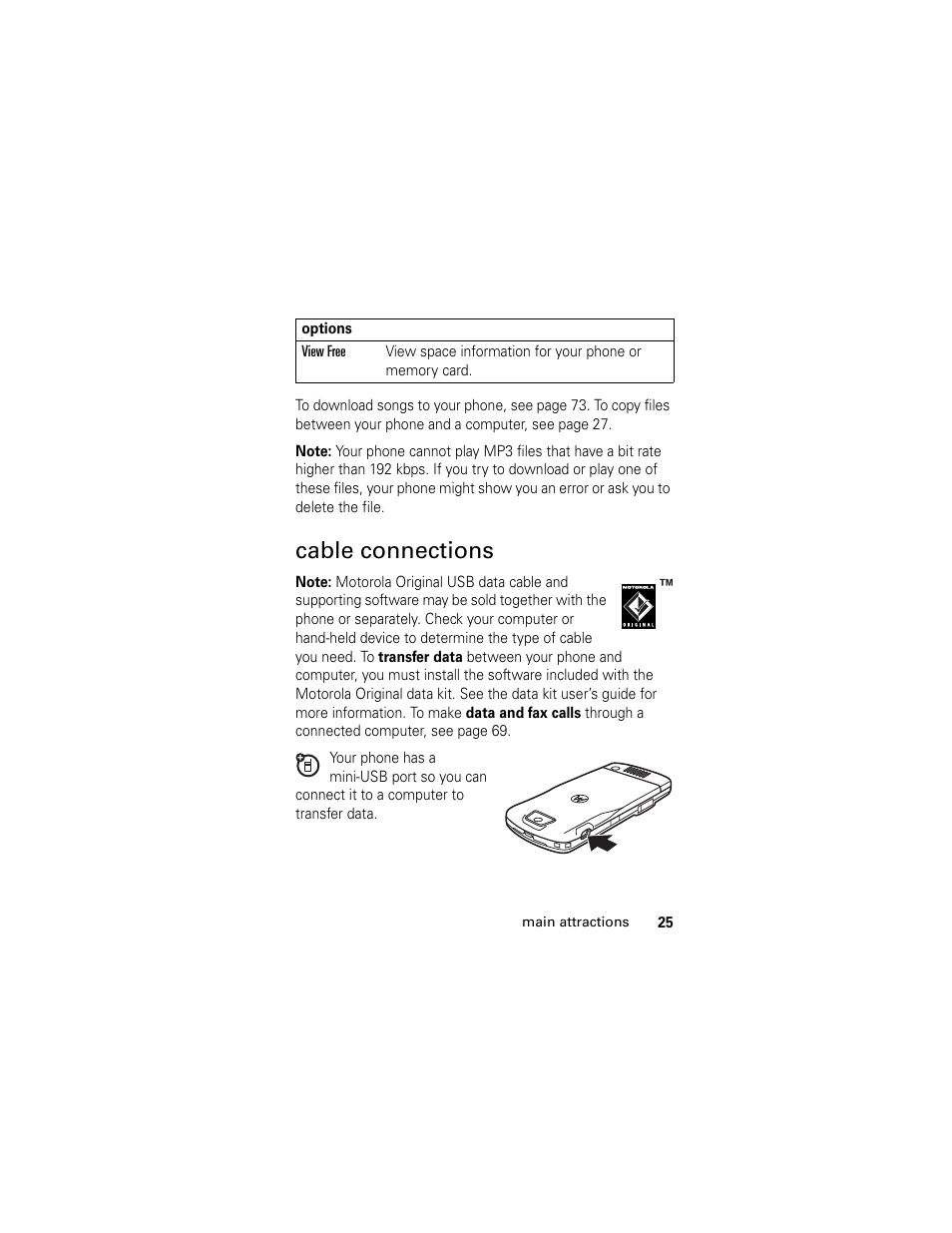 Cable connections | Motorola Cingular SLVR User Manual | Page 27 / 218