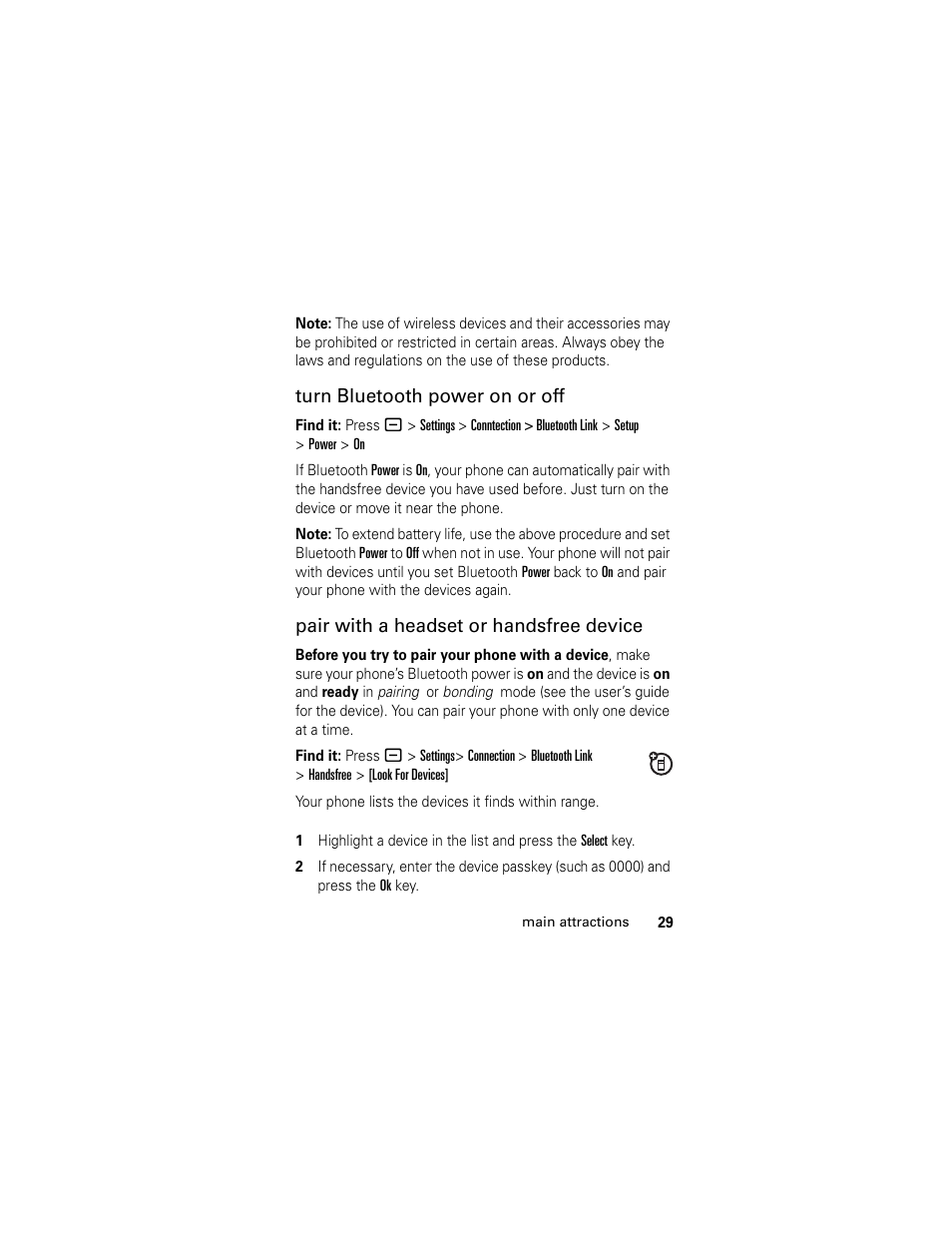 Turn bluetooth power on or off, Pair with a headset or handsfree device | Motorola Cingular SLVR User Manual | Page 31 / 218