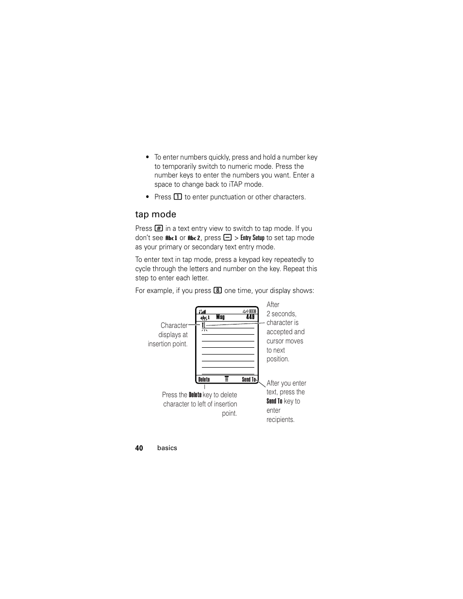 Tap mode | Motorola Cingular SLVR User Manual | Page 42 / 218