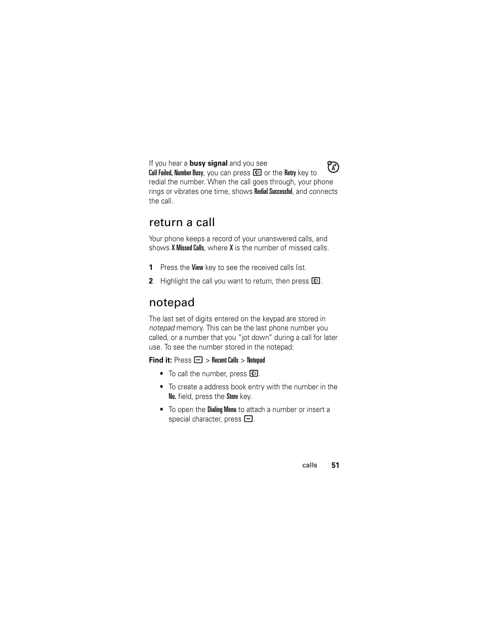 Return a call, Notepad, Return a call notepad | Motorola Cingular SLVR User Manual | Page 53 / 218