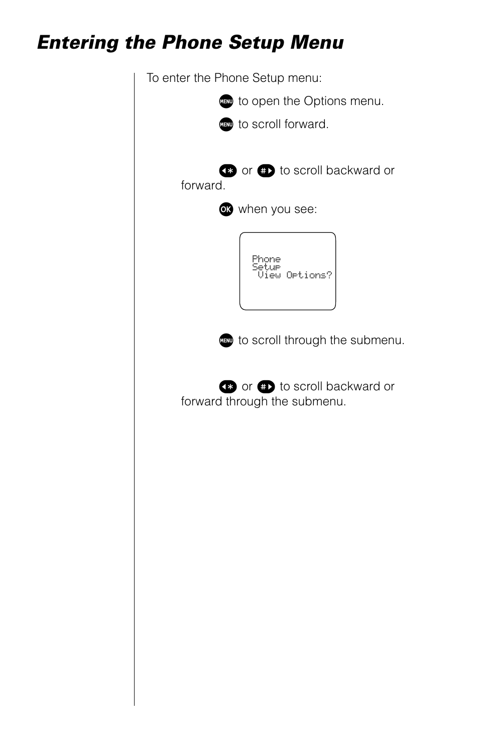 Entering the phone setup menu | Motorola 9520 User Manual | Page 100 / 174