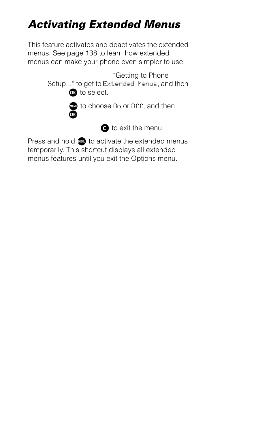 Activating extended menus | Motorola 9520 User Manual | Page 111 / 174