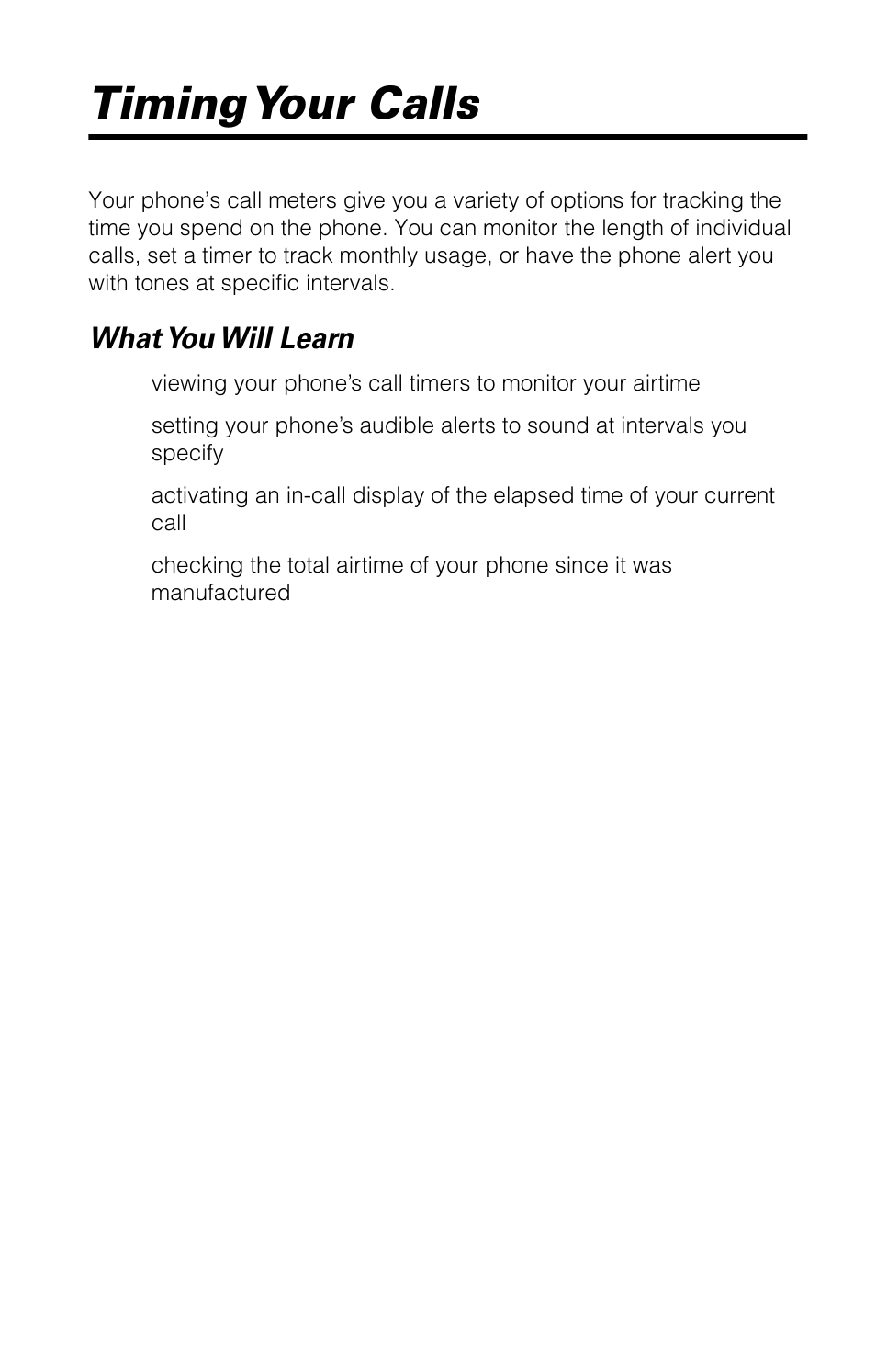 Timing your calls, What you will learn | Motorola 9520 User Manual | Page 121 / 174