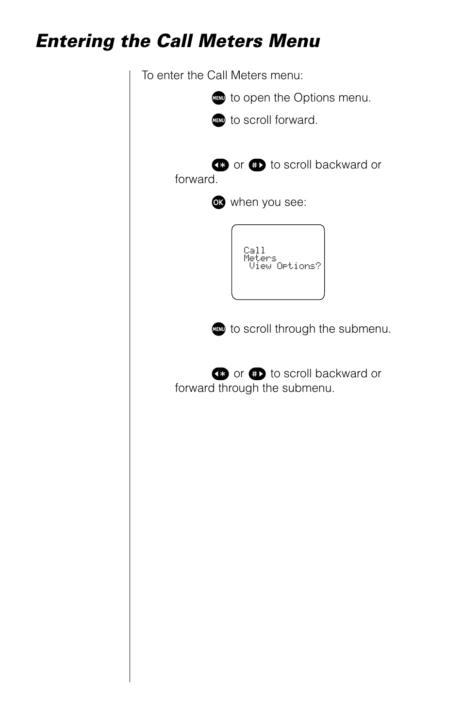 Entering the call meters menu | Motorola 9520 User Manual | Page 122 / 174