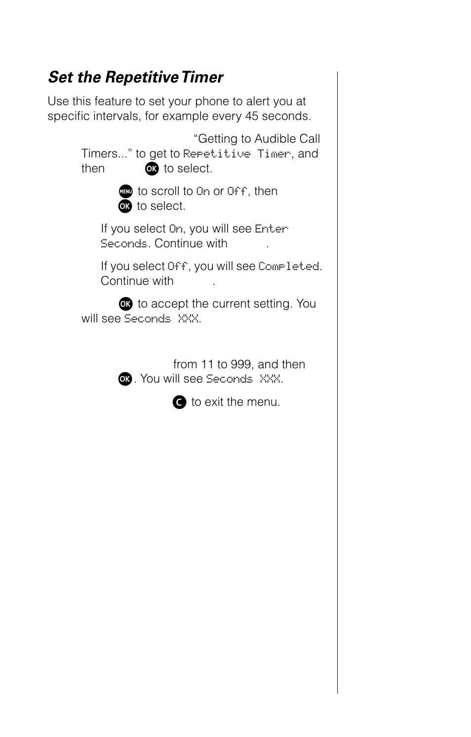 Set the repetitive timer | Motorola 9520 User Manual | Page 127 / 174