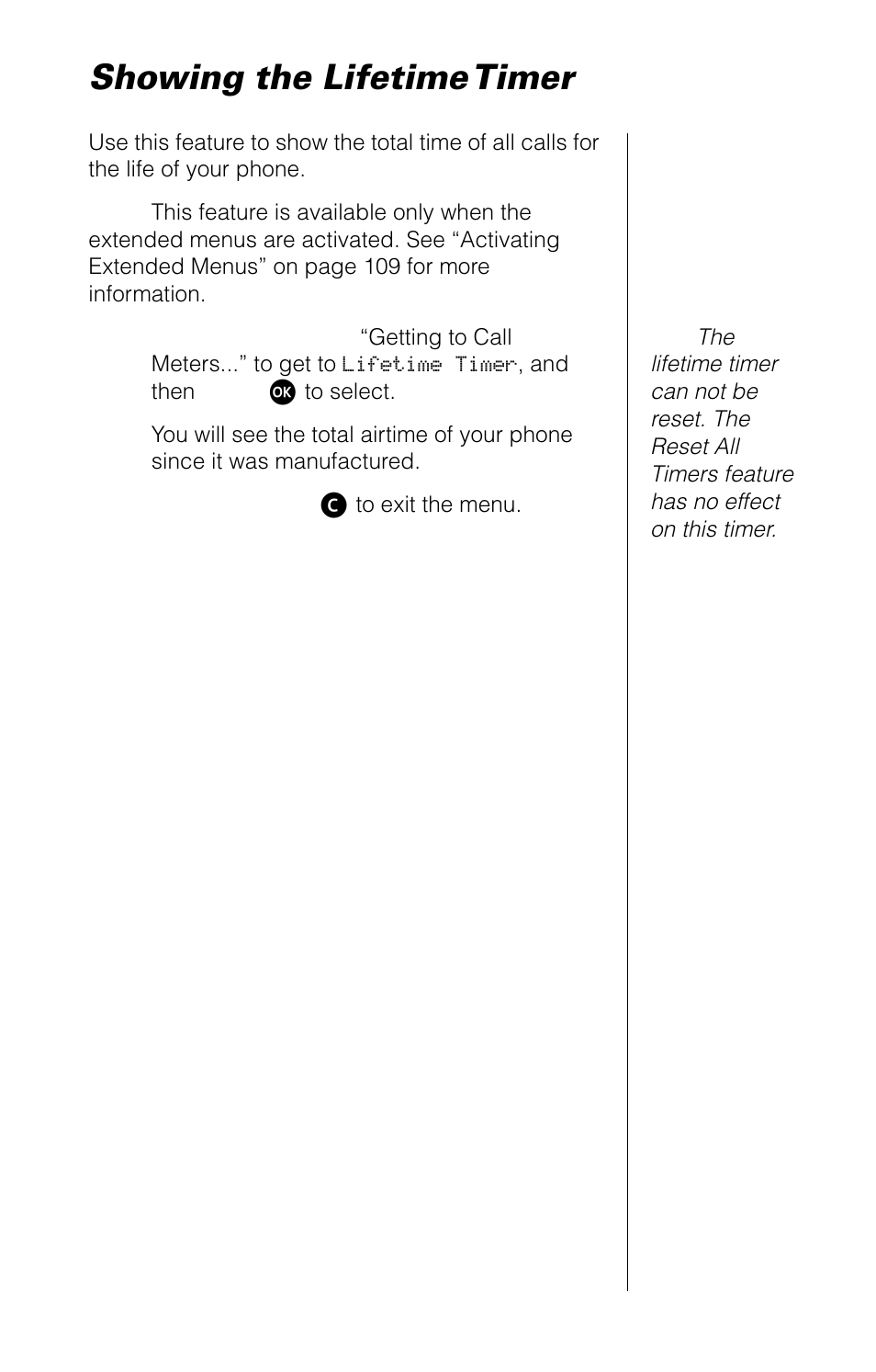 Showing the lifetime timer | Motorola 9520 User Manual | Page 129 / 174
