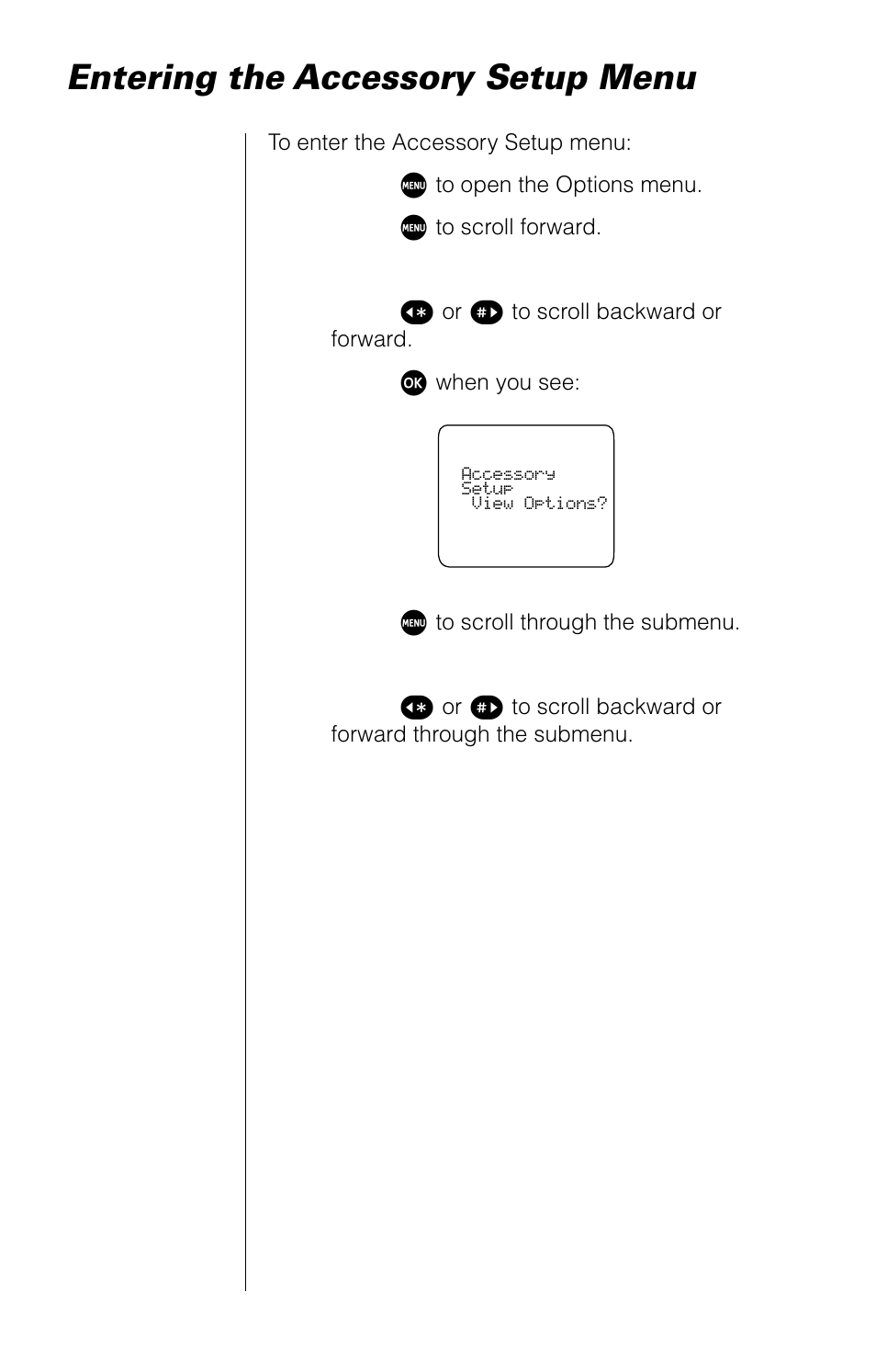 Entering the accessory setup menu | Motorola 9520 User Manual | Page 132 / 174
