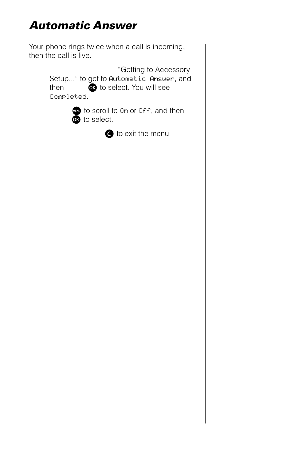 Automatic answer | Motorola 9520 User Manual | Page 135 / 174