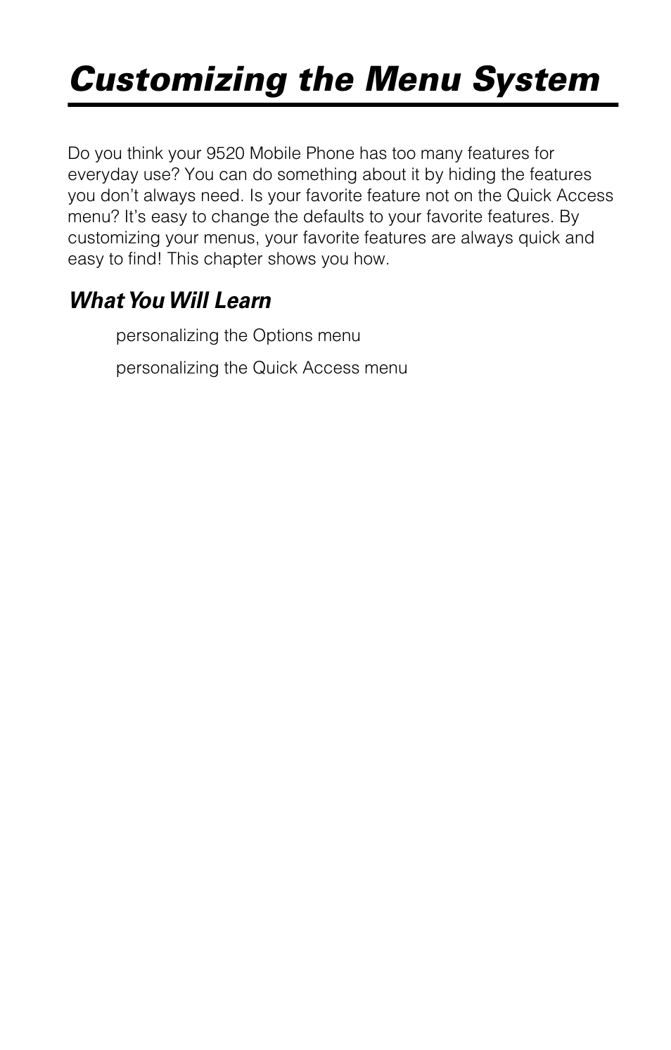 Customizing the menu system, What you will learn | Motorola 9520 User Manual | Page 139 / 174