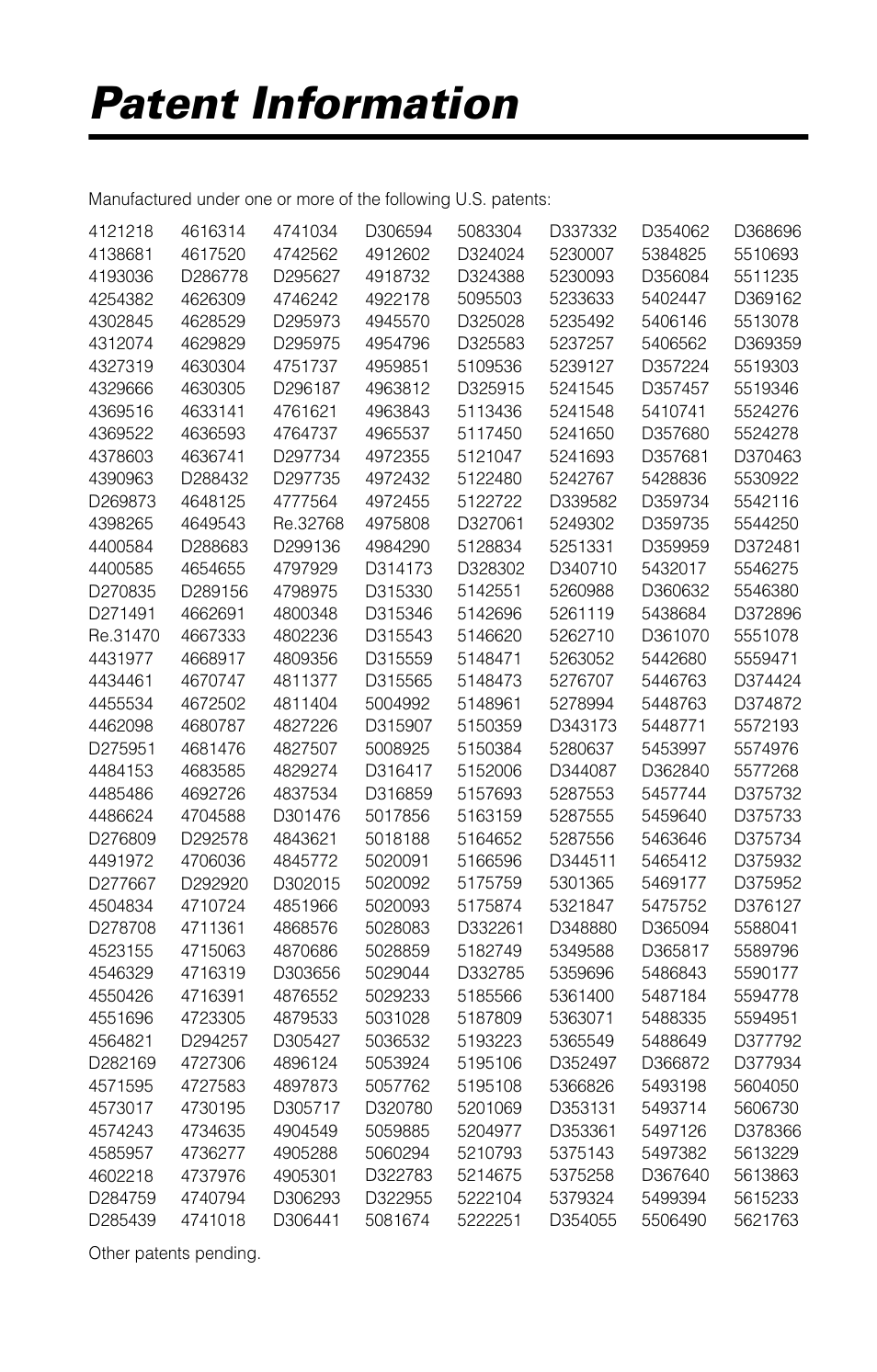 Patent information | Motorola 9520 User Manual | Page 171 / 174