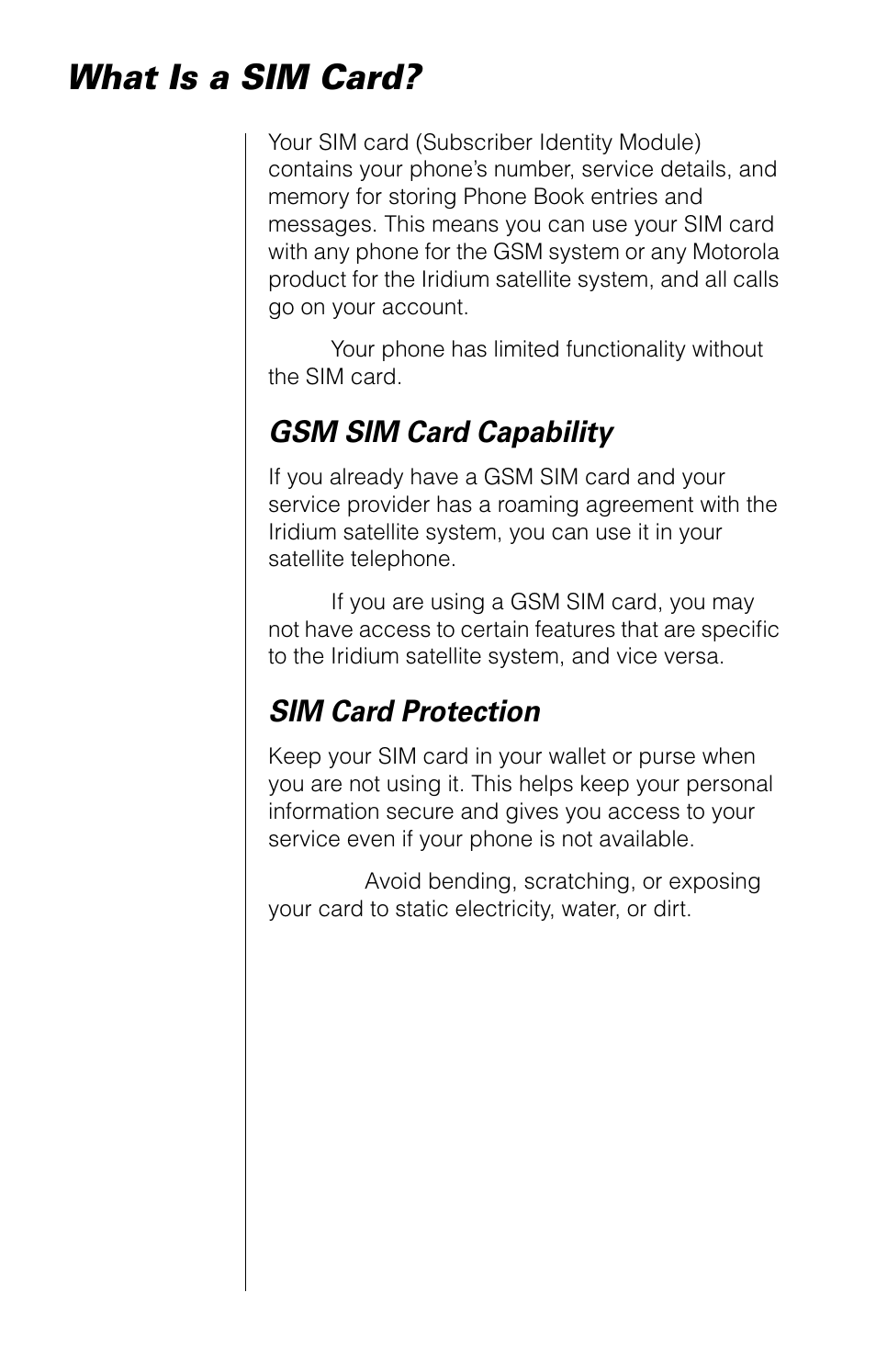 What is a sim card, Gsm sim card capability, Sim card protection | Motorola 9520 User Manual | Page 22 / 174