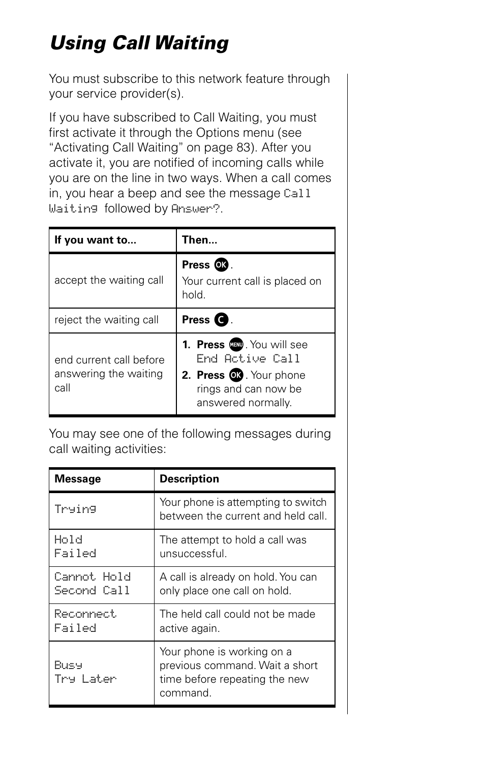 Using call waiting | Motorola 9520 User Manual | Page 41 / 174