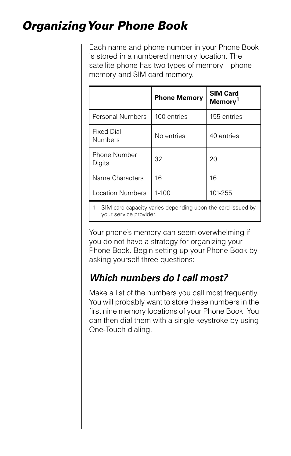 Organizing your phone book, Which numbers do i call most | Motorola 9520 User Manual | Page 54 / 174