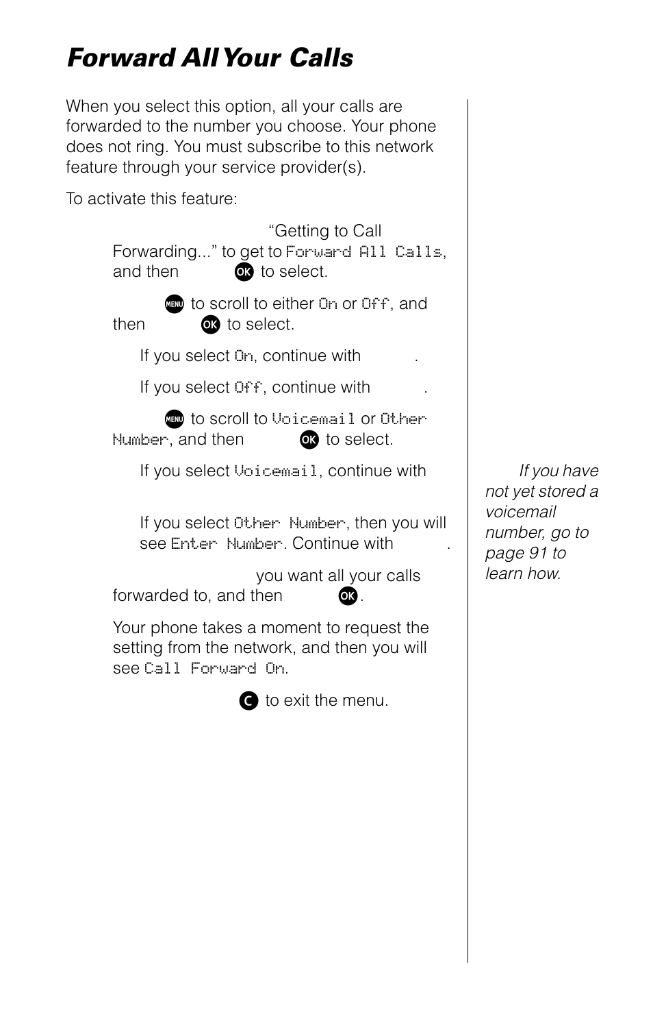 Forward all your calls | Motorola 9520 User Manual | Page 79 / 174