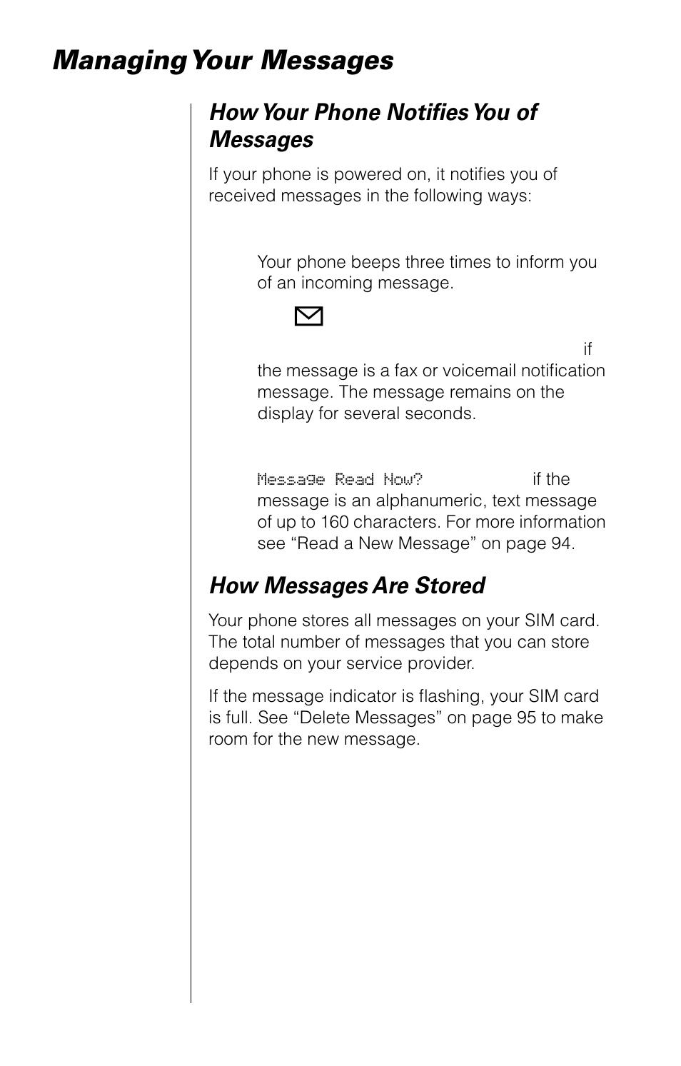 Managing your messages, How your phone notifies you of messages, How messages are stored | Motorola 9520 User Manual | Page 94 / 174