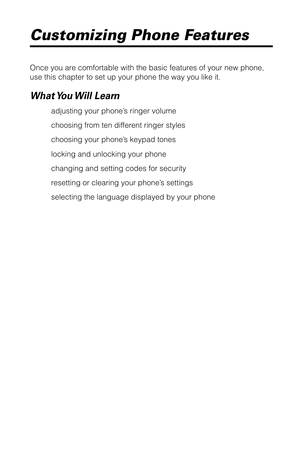 Customizing phone features, What you will learn | Motorola 9520 User Manual | Page 99 / 174