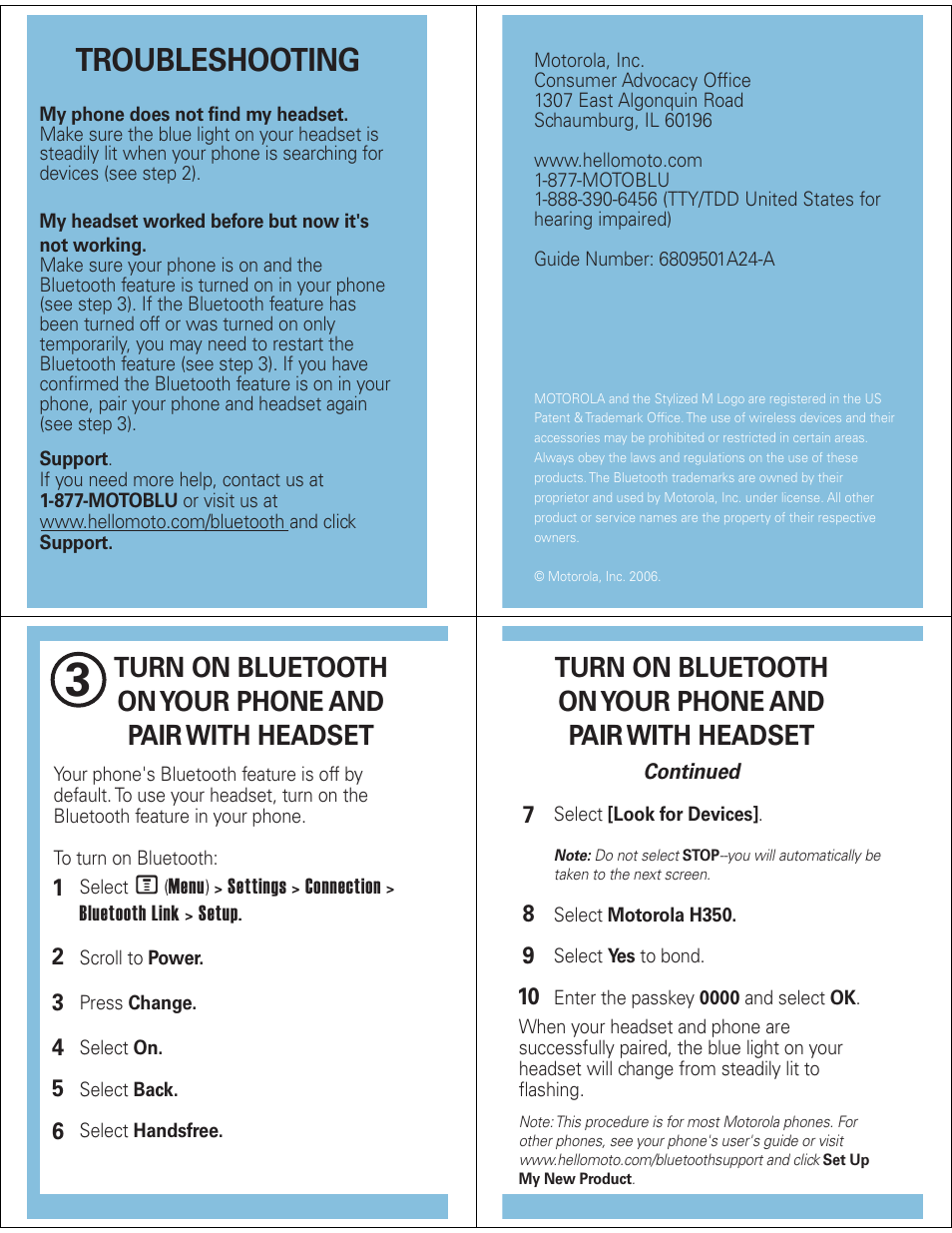 Troubleshooting | Motorola H350 User Manual | Page 2 / 5