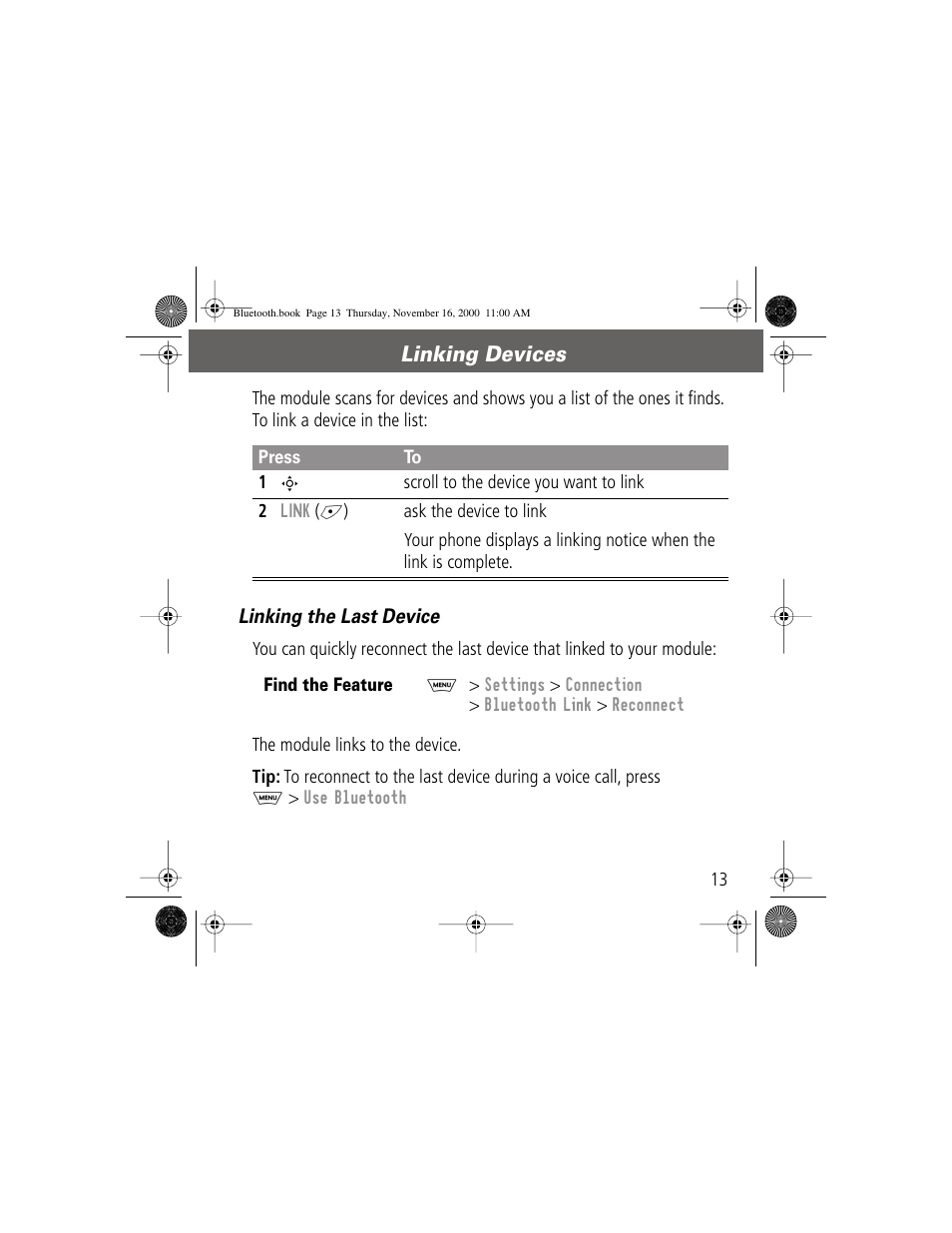 Linking devices | Motorola Bluetooth Module User Manual | Page 13 / 23