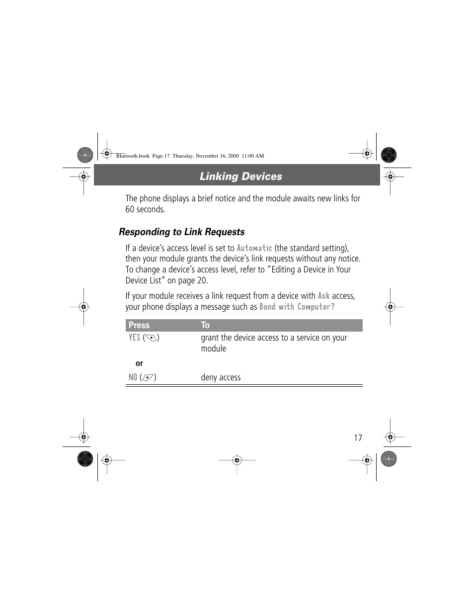 Linking devices | Motorola Bluetooth Module User Manual | Page 17 / 23